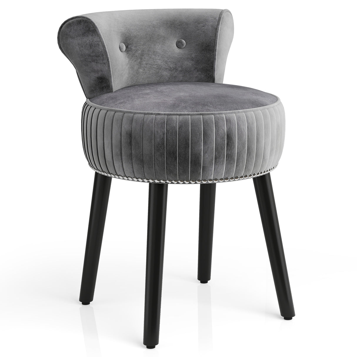 Velvet Vanity Chair with Back Upholstered Vanity Stool with Tufted Low Back and Solid Wood Legs