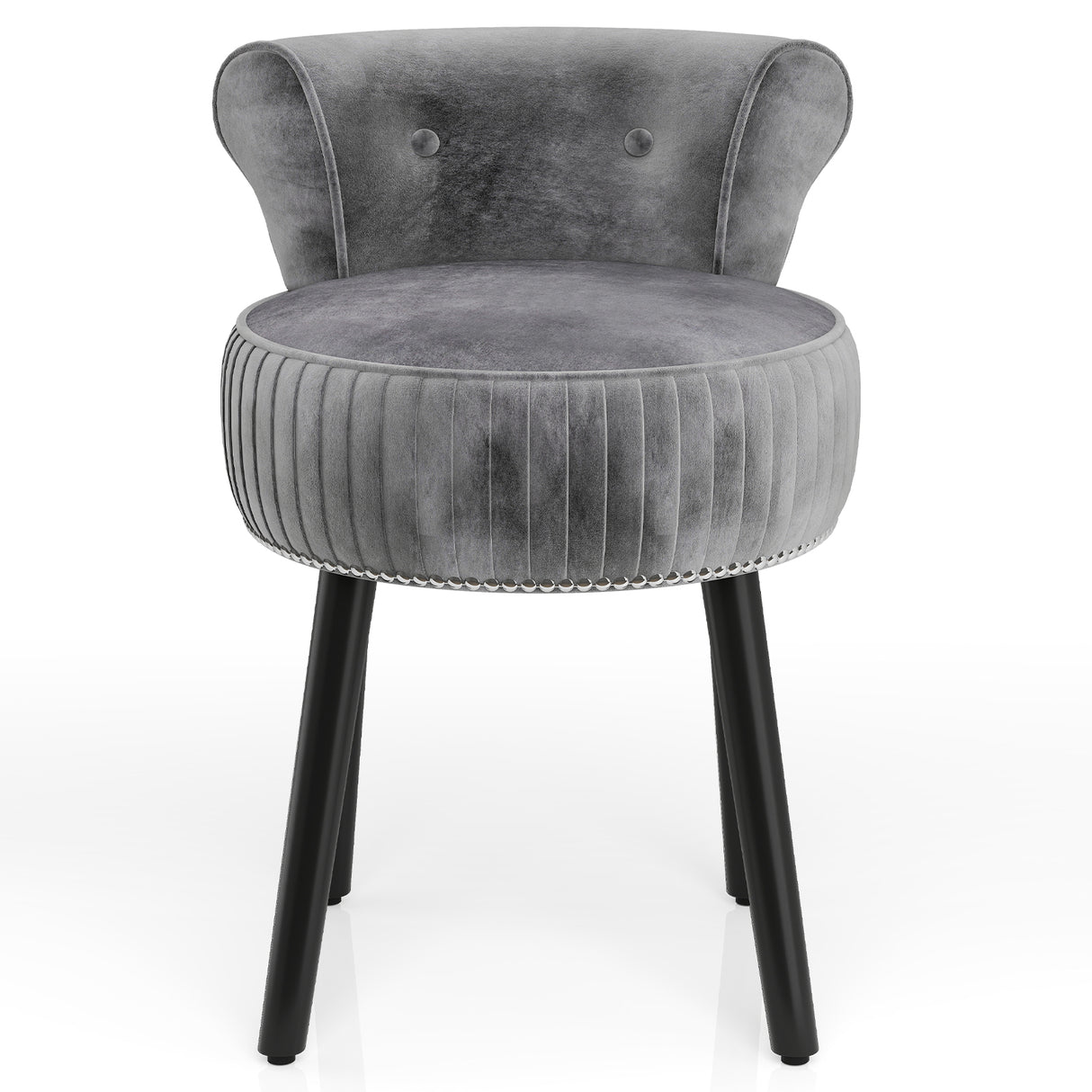 Velvet Vanity Chair with Back Upholstered Vanity Stool with Tufted Low Back and Solid Wood Legs