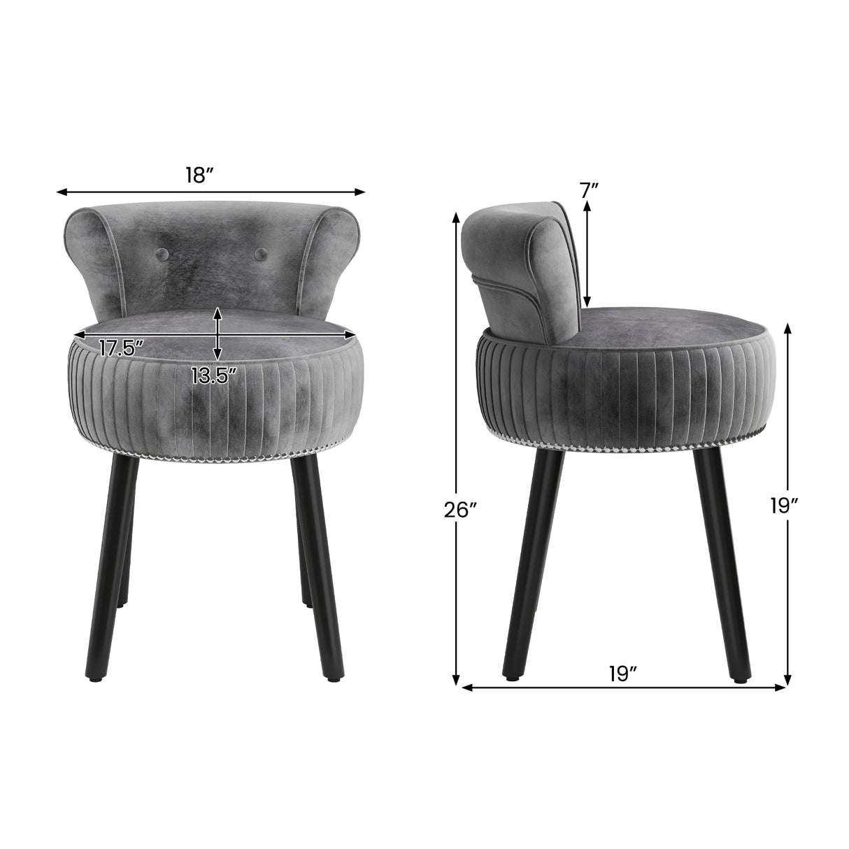 Velvet Vanity Chair with Back Upholstered Vanity Stool with Tufted Low Back and Solid Wood Legs
