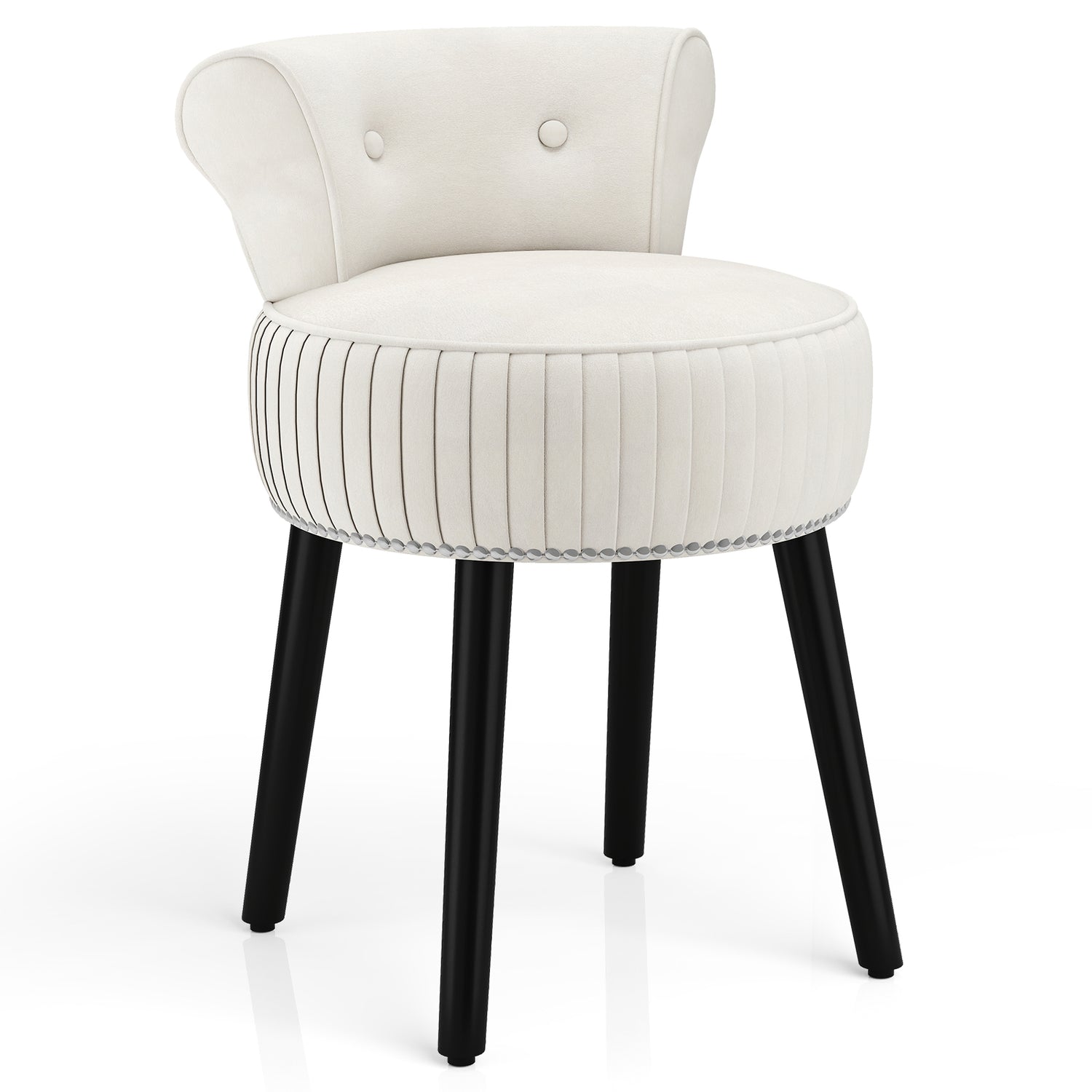 Velvet Vanity Chair with Back Upholstered Vanity Stool with Tufted Low Back and Solid Wood Legs