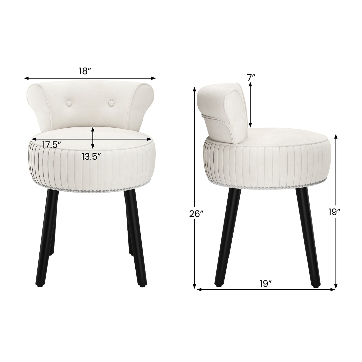 Velvet Vanity Chair with Back Upholstered Vanity Stool with Tufted Low Back and Solid Wood Legs