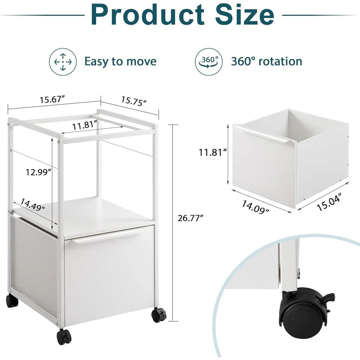 White Metal Wood Rolling File Cabinet with Open File Hanging Bar