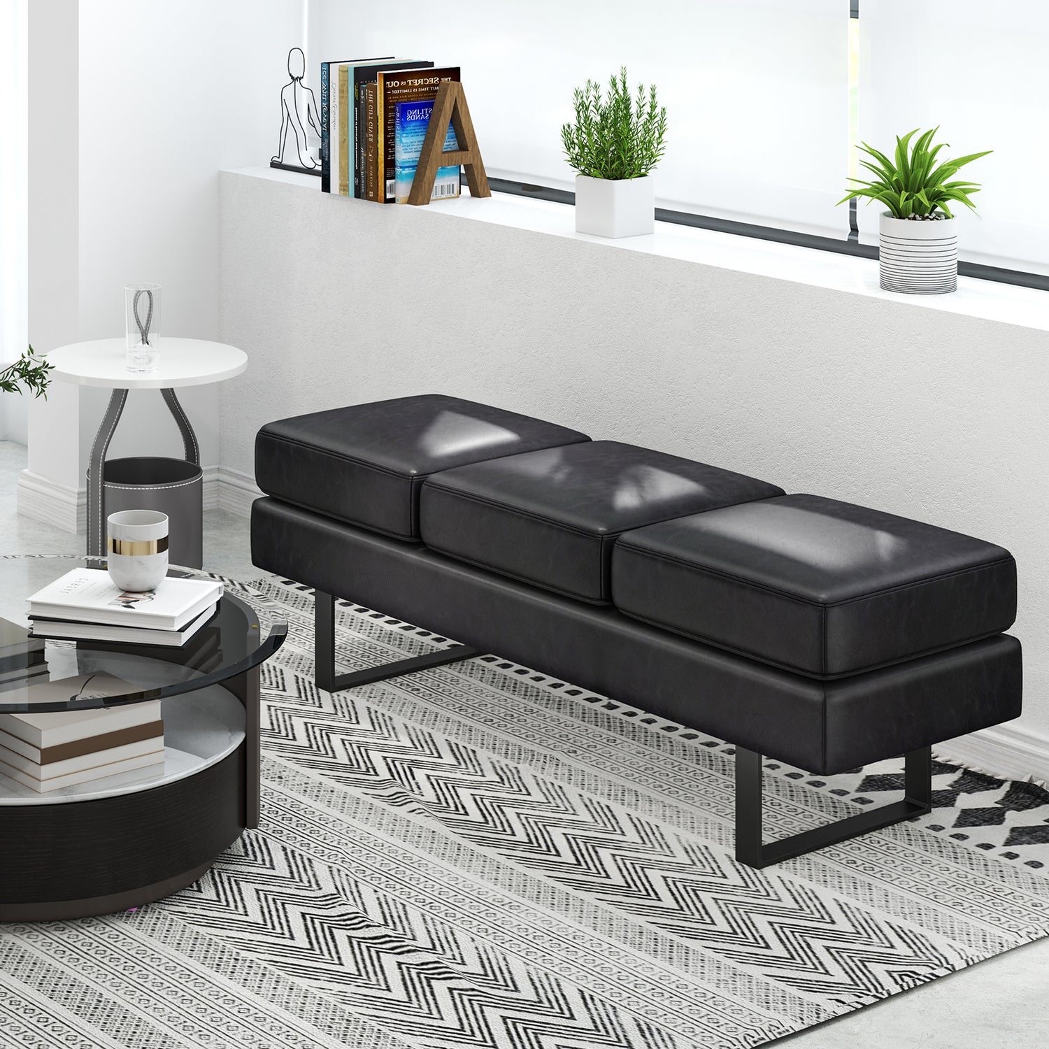 Waiting Room Bench Seating Long Bench with Metal Frame Leg