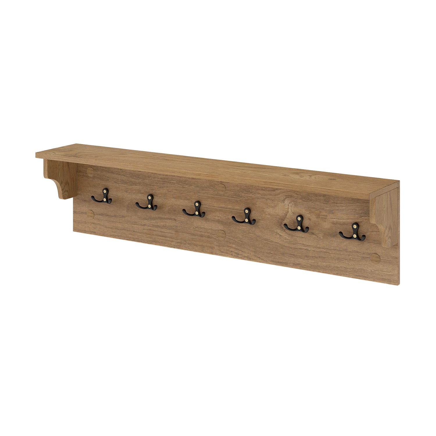 Wall Hooks with Shelf 31.5inch Wooden Coat Rack with 6 Hooks for Hats Towels Purses Robes
