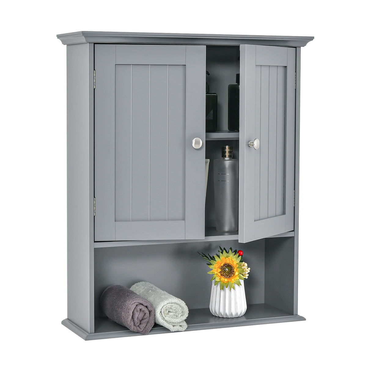 Wall Mount Bathroom Cabinet Storage Organizer with Doors and Shelves