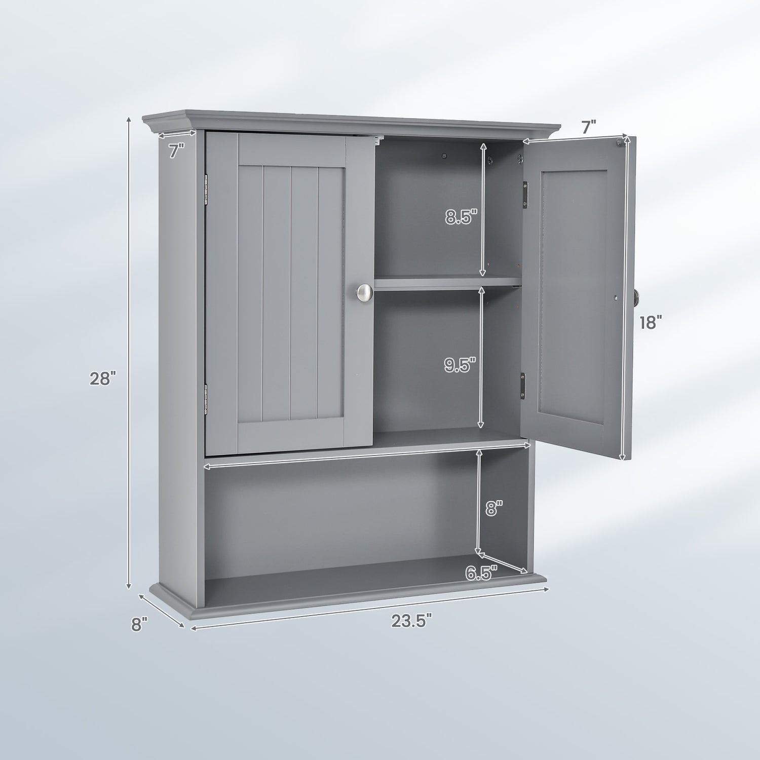 Wall Mount Bathroom Cabinet Storage Organizer with Doors and Shelves