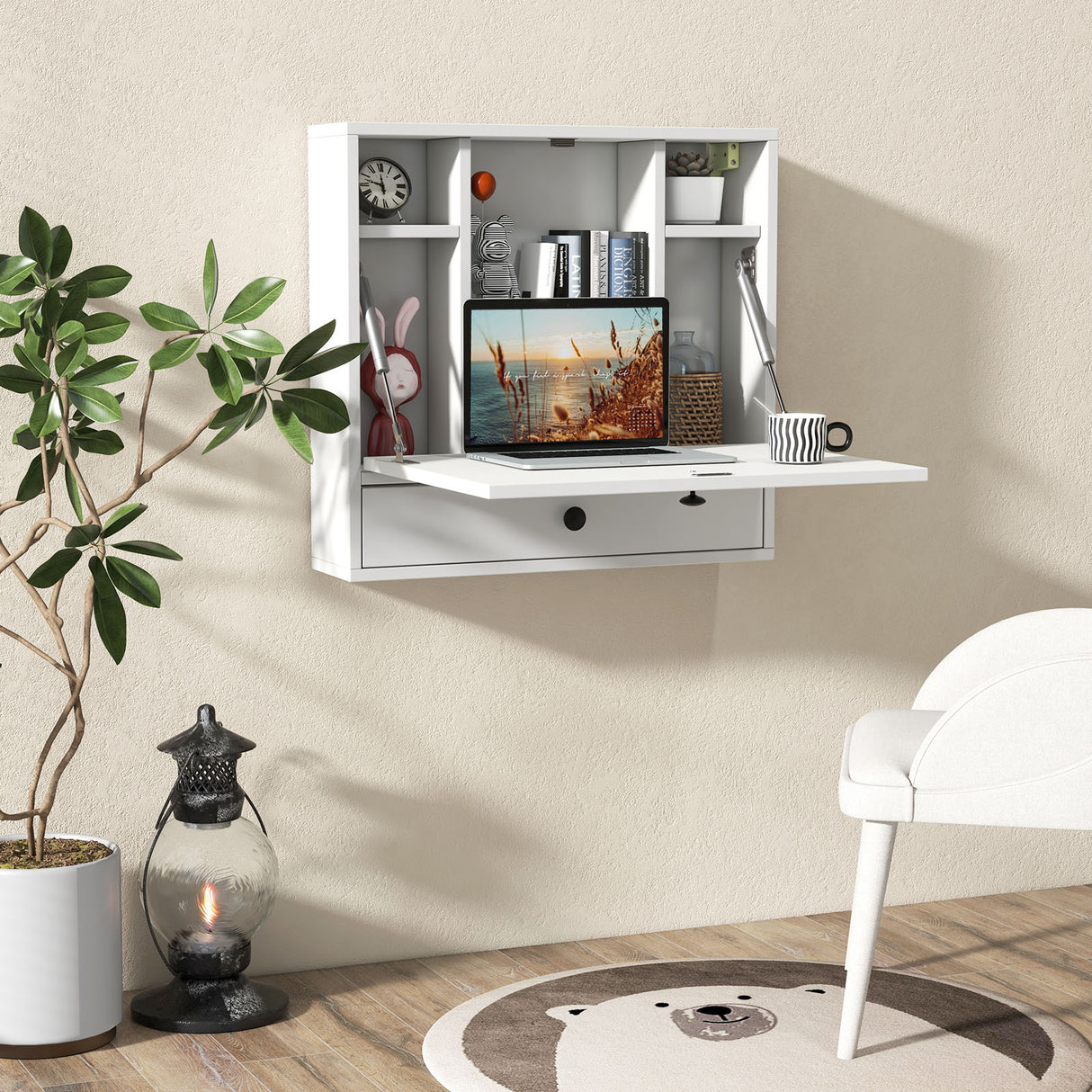 Wall-Mount Floating Desk Foldable Space Saving Laptop Workstation Black