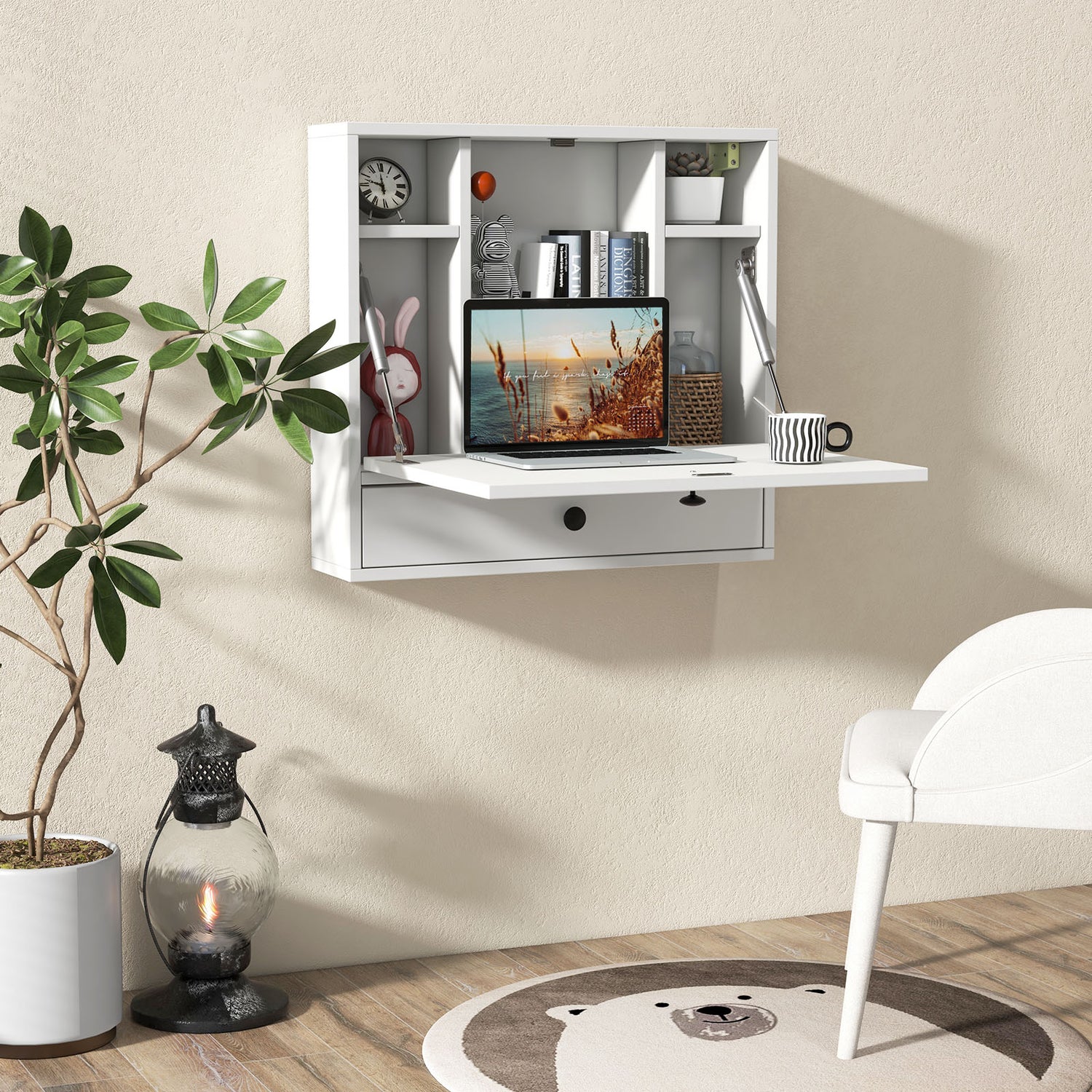 Wall-Mount Floating Desk Foldable Space Saving Laptop Workstation Black