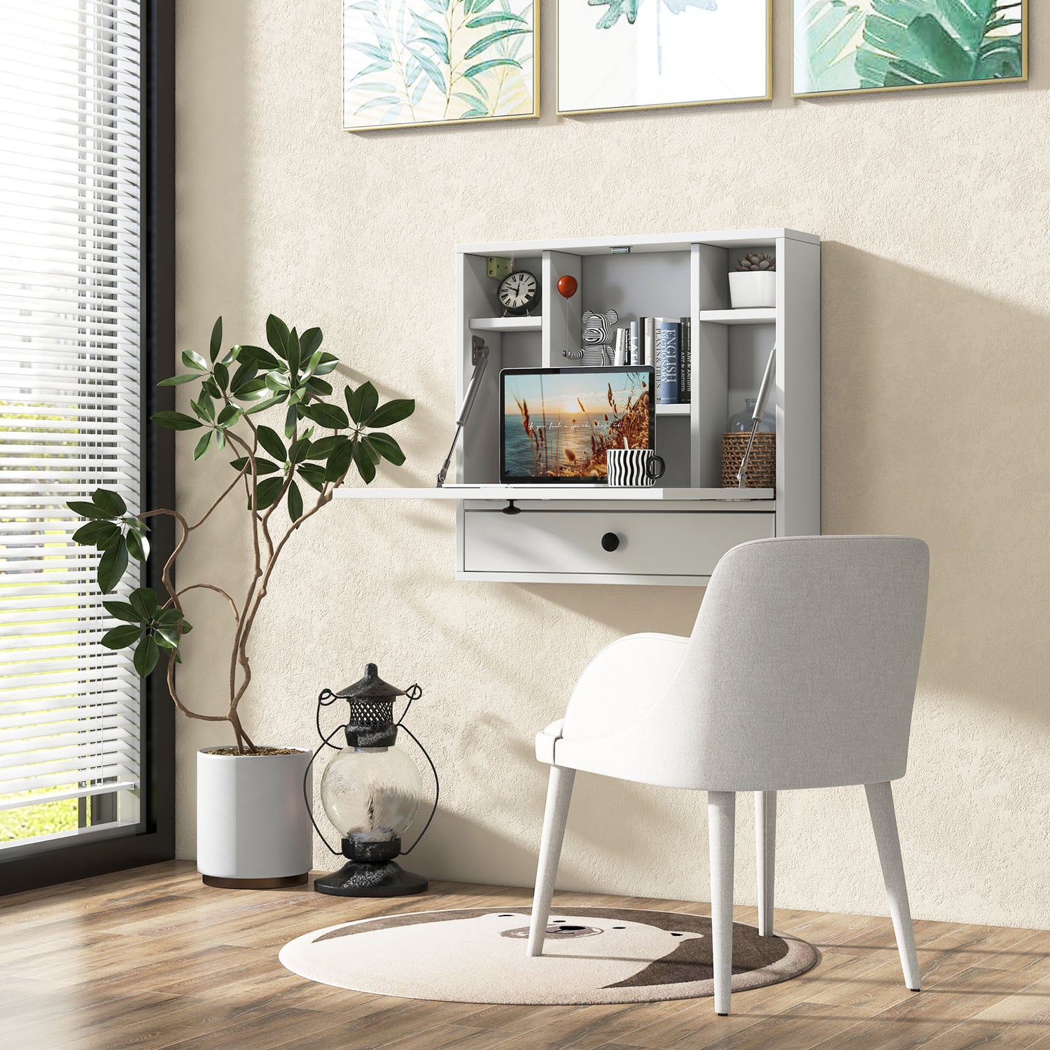 Wall-Mount Floating Desk Foldable Space Saving Laptop Workstation Black