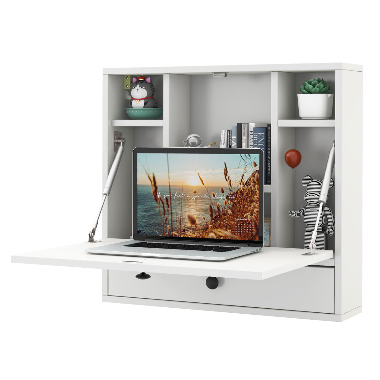 Wall-Mount Floating Desk Foldable Space Saving Laptop Workstation Black