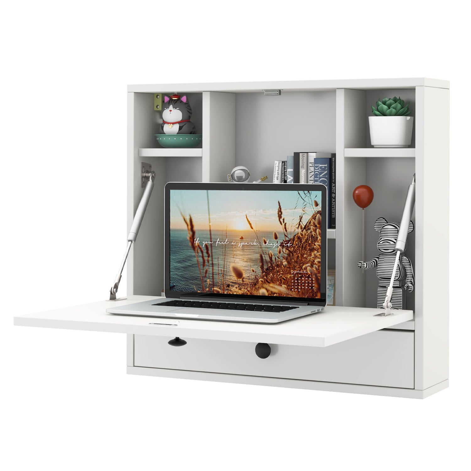 Wall-Mount Floating Desk Foldable Space Saving Laptop Workstation Black