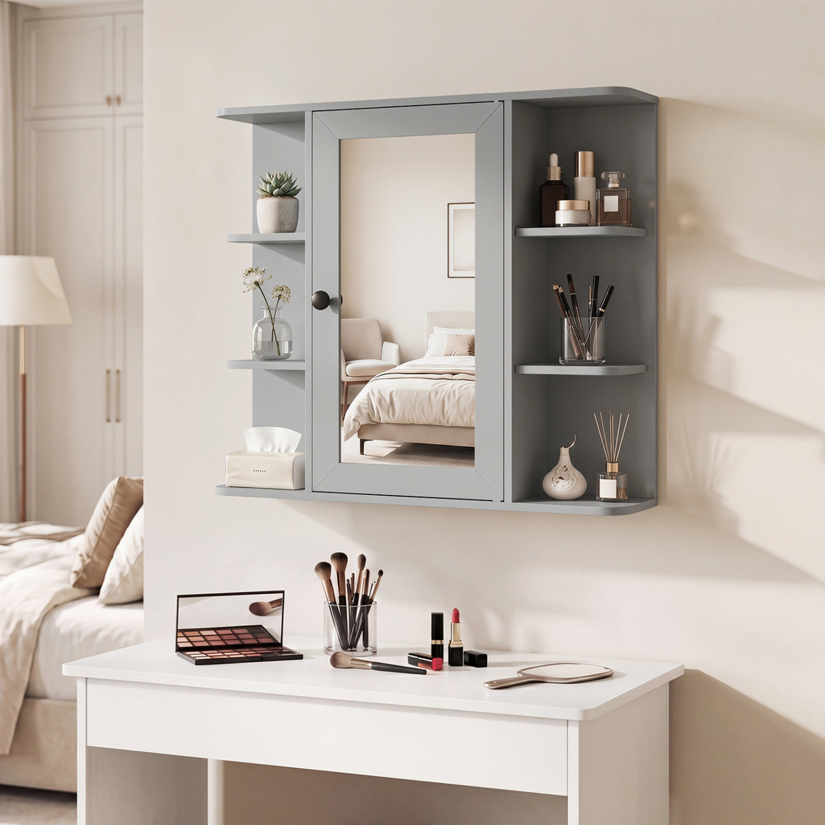 Wall Mounted Bathroom Medicine Cabinet with Mirror and Shelves