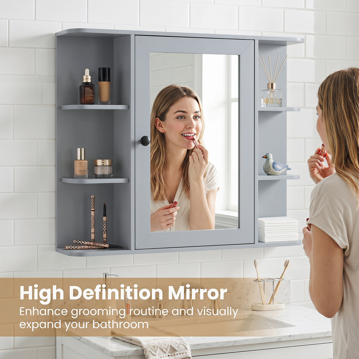 Wall Mounted Bathroom Medicine Cabinet with Mirror and Shelves