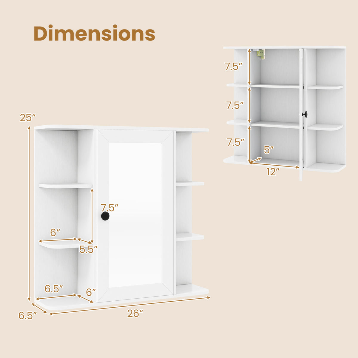 Wall Mounted Bathroom Medicine Cabinet with Mirror and Shelves
