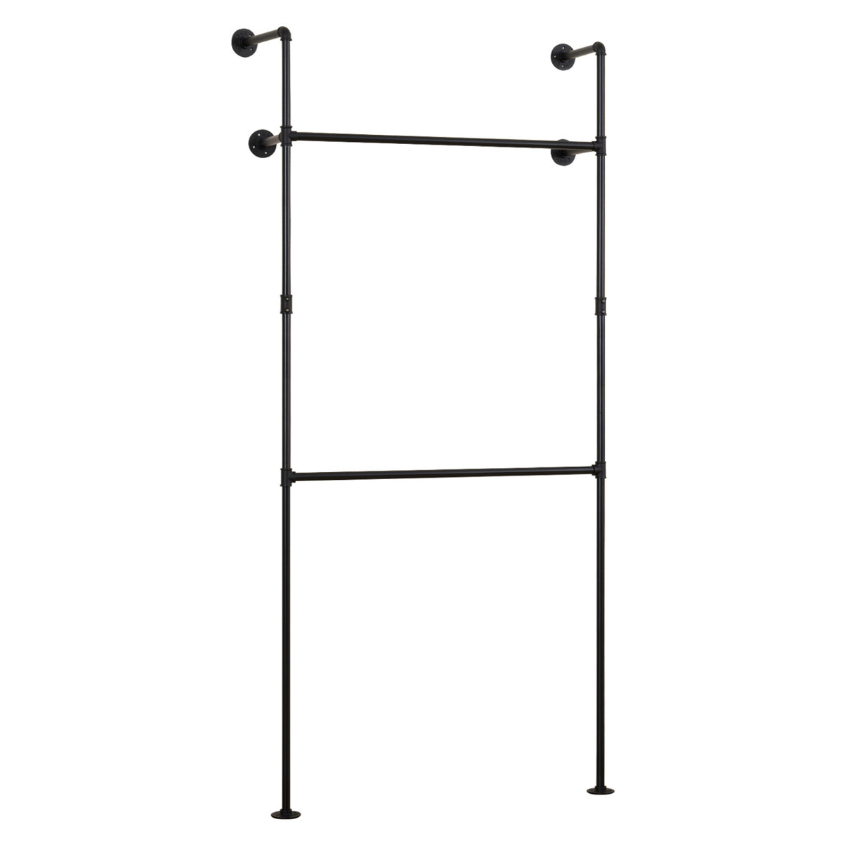 Wall Mounted Pipe Clothing Rack with 2 Hanging Rods-Black