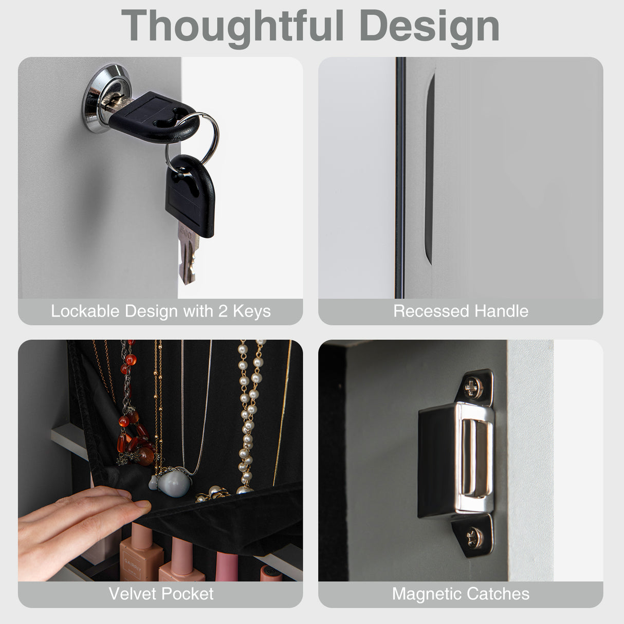 Wall and Door Mounted Mirrored Jewelry Cabinet with Lights