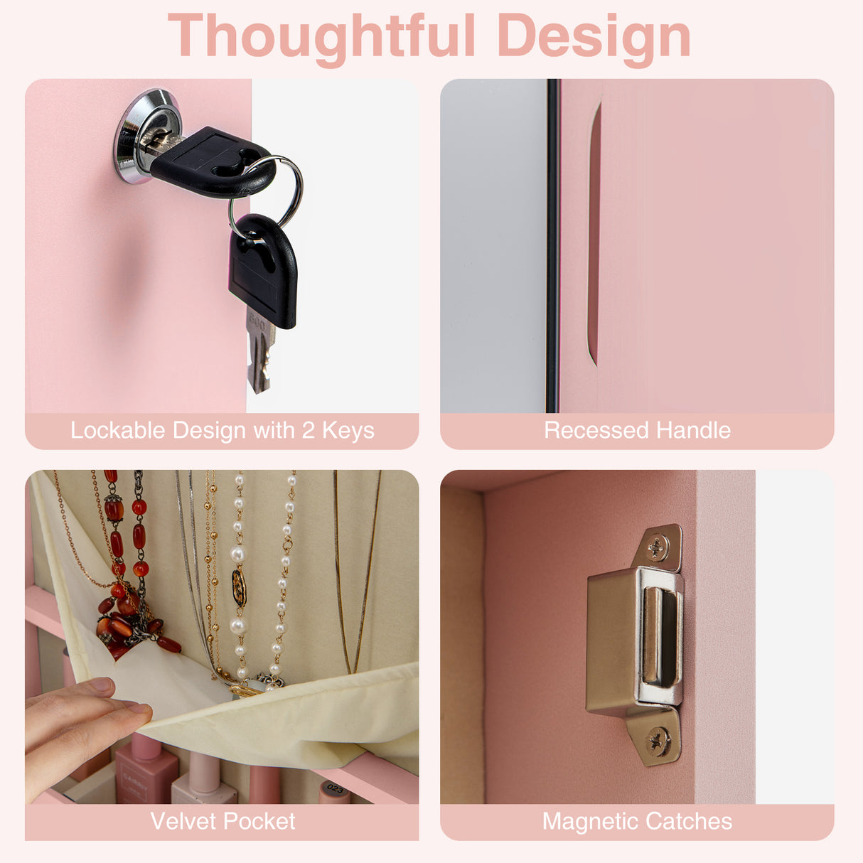 Wall and Door Mounted Mirrored Jewelry Cabinet with Lights