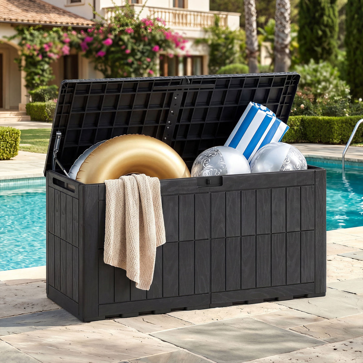 Waterproof Lockable Outdoor Deck Box for Tools Cushions Pool