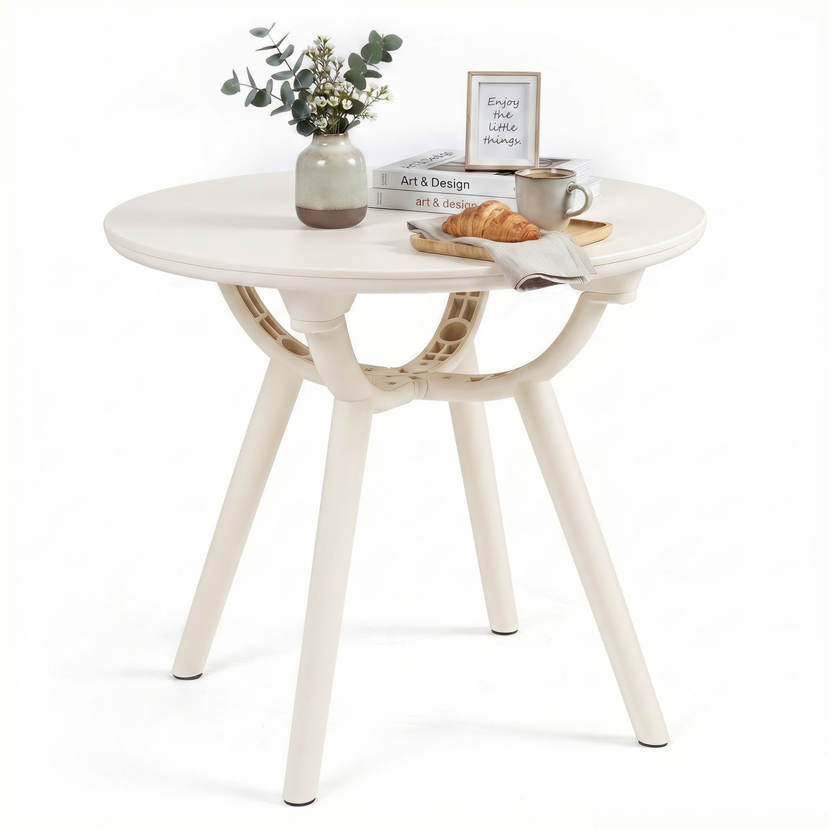 Weather-Resistant Circular Small End Table for Poolside and Balcony-set of 2