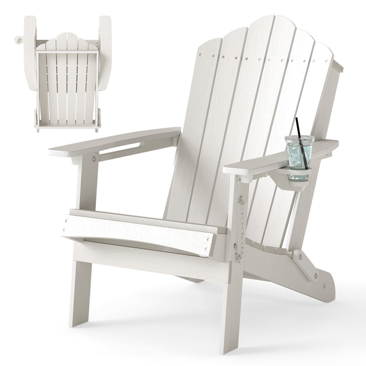 Weather Resistant HDPE Folding Adirondack Chair with High Backrest for Backyard