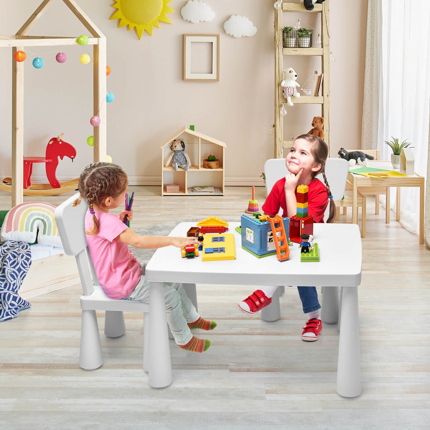 3 Pieces Toddler Multi Activity Play Dining Study Kids Table and Chair Set