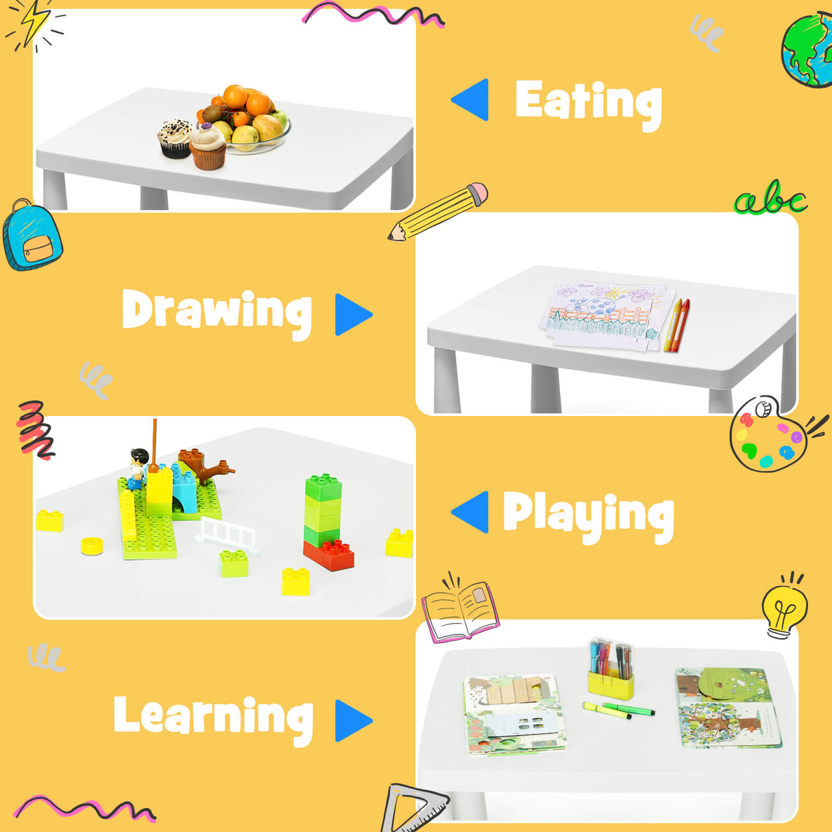 3 Pieces Toddler Multi Activity Play Dining Study Kids Table and Chair Set