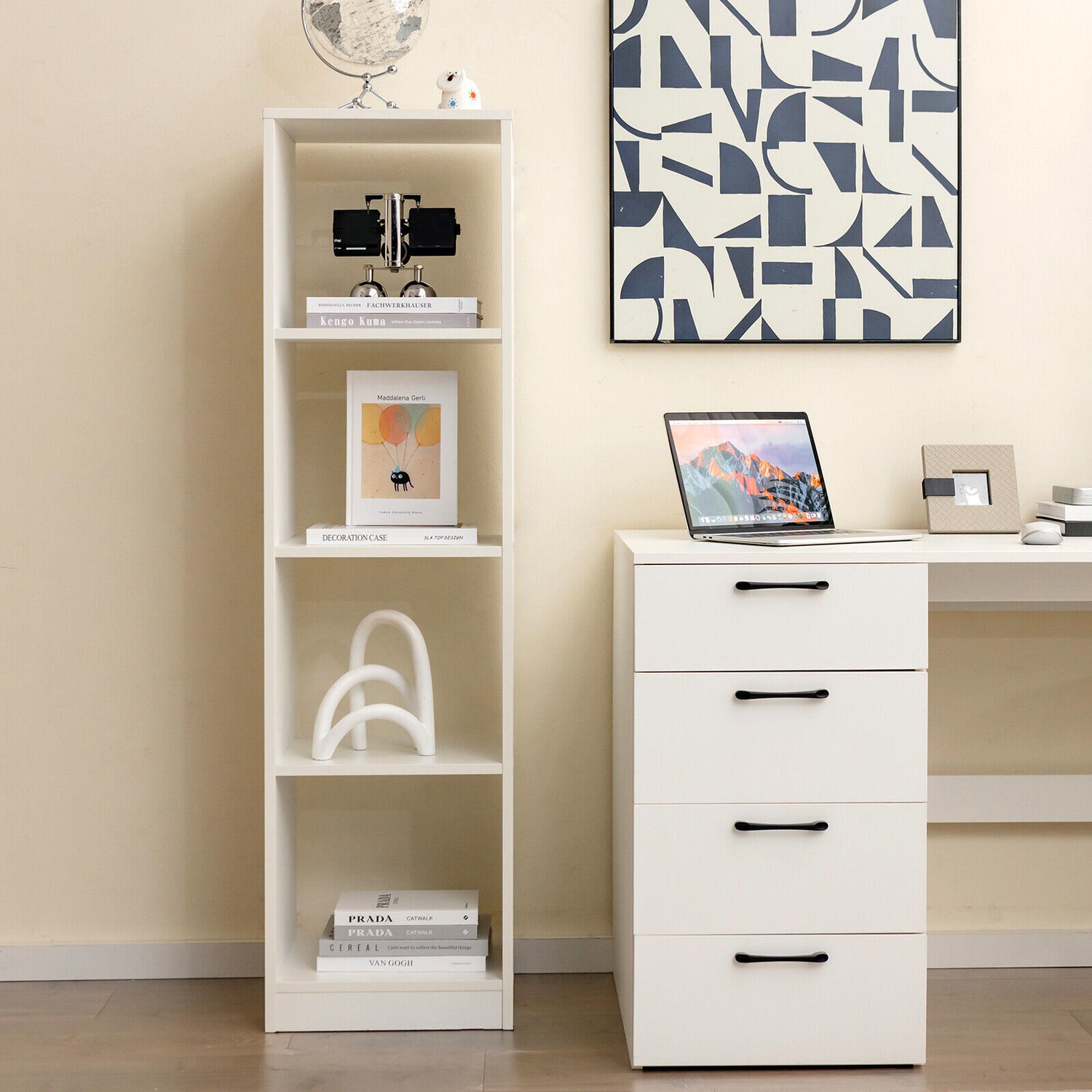 5 Tiers 4-Cube Narrow Bookshelf with 4 Anti-Tipping Kits