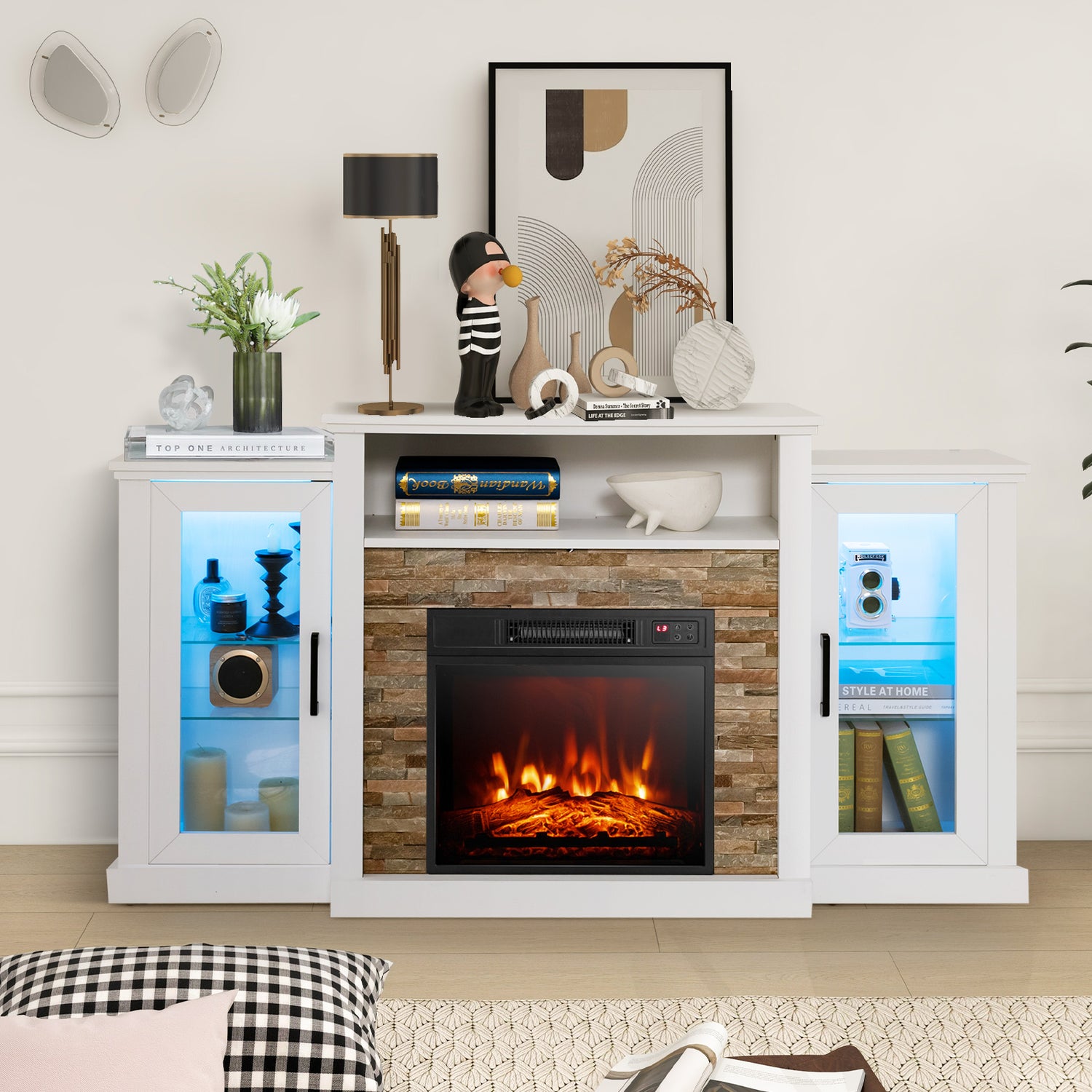 Fireplace TV Stand with 16-Color Led Lights for TVs up to 65 Inch