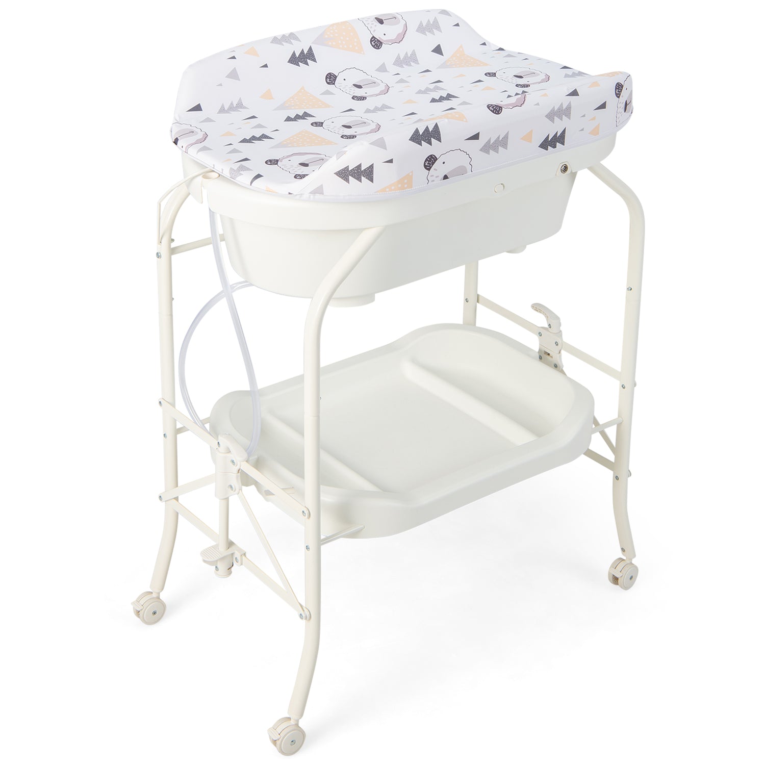 Portable Baby Changing Table with Storage Basket and Shelves