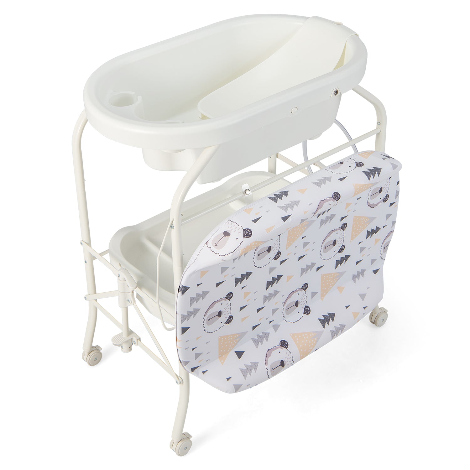 Portable Baby Changing Table with Storage Basket and Shelves