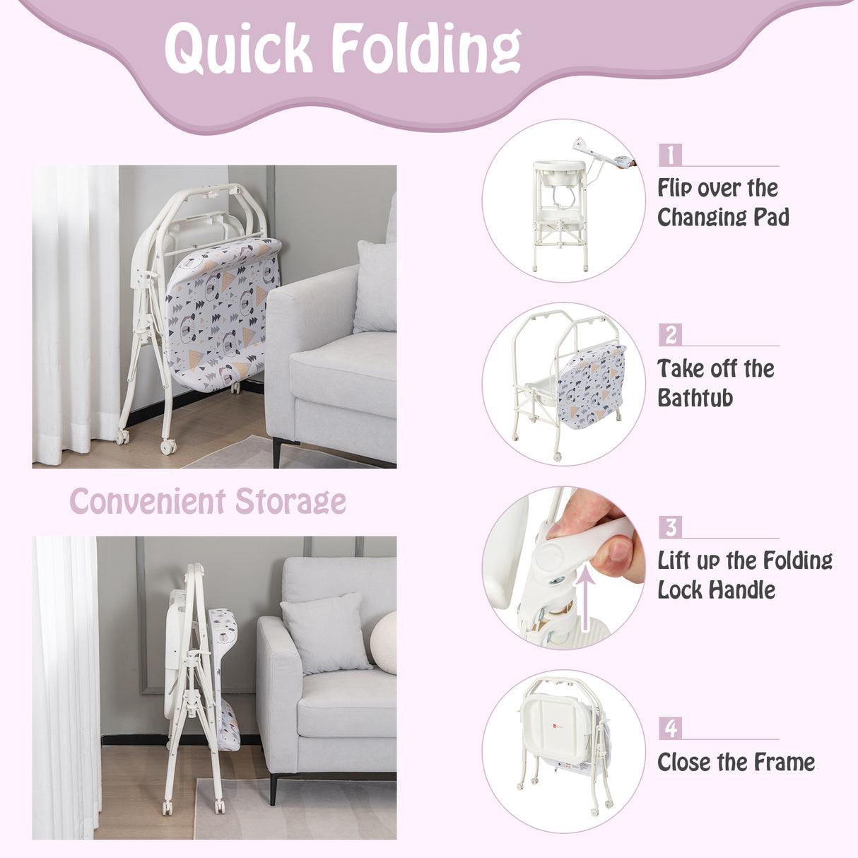 Portable Baby Changing Table with Storage Basket and Shelves