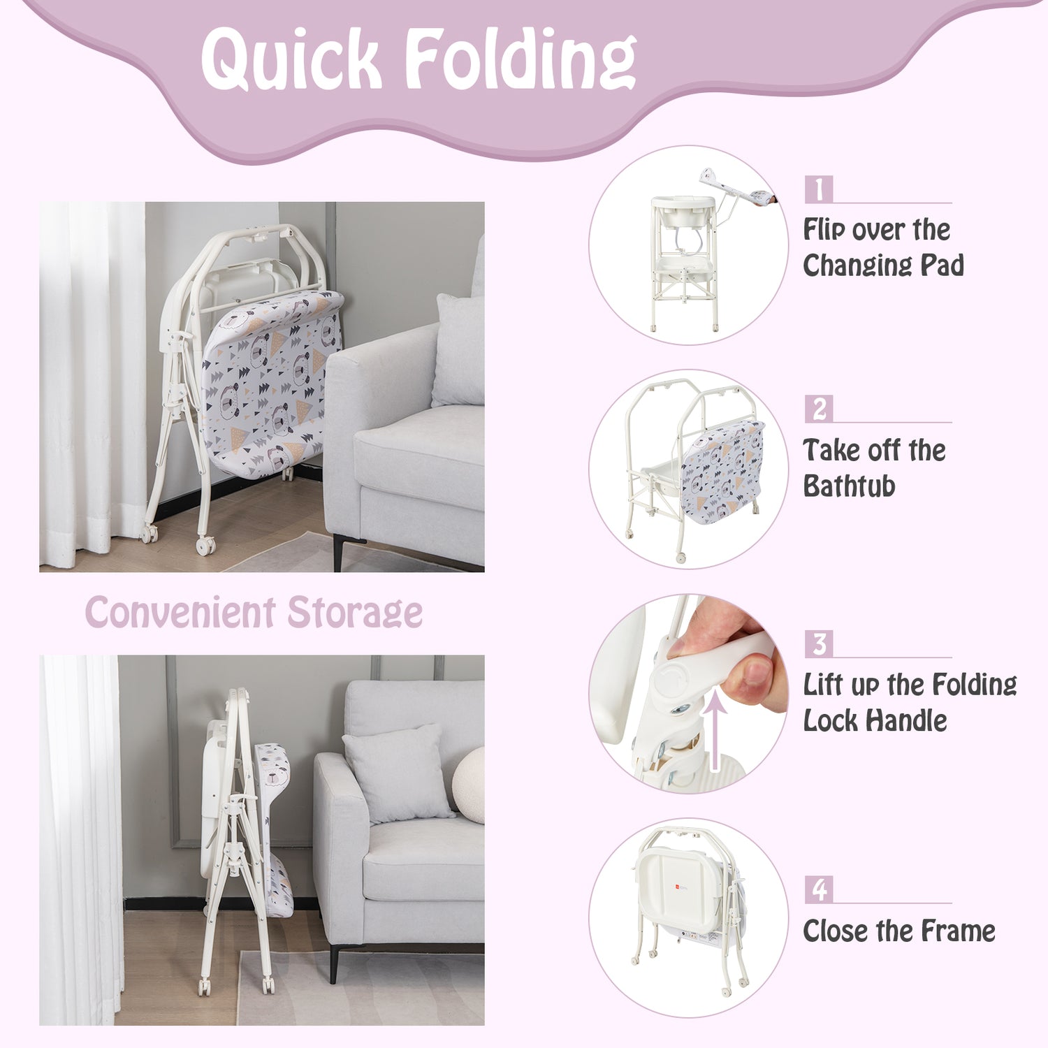 Portable Baby Changing Table with Storage Basket and Shelves
