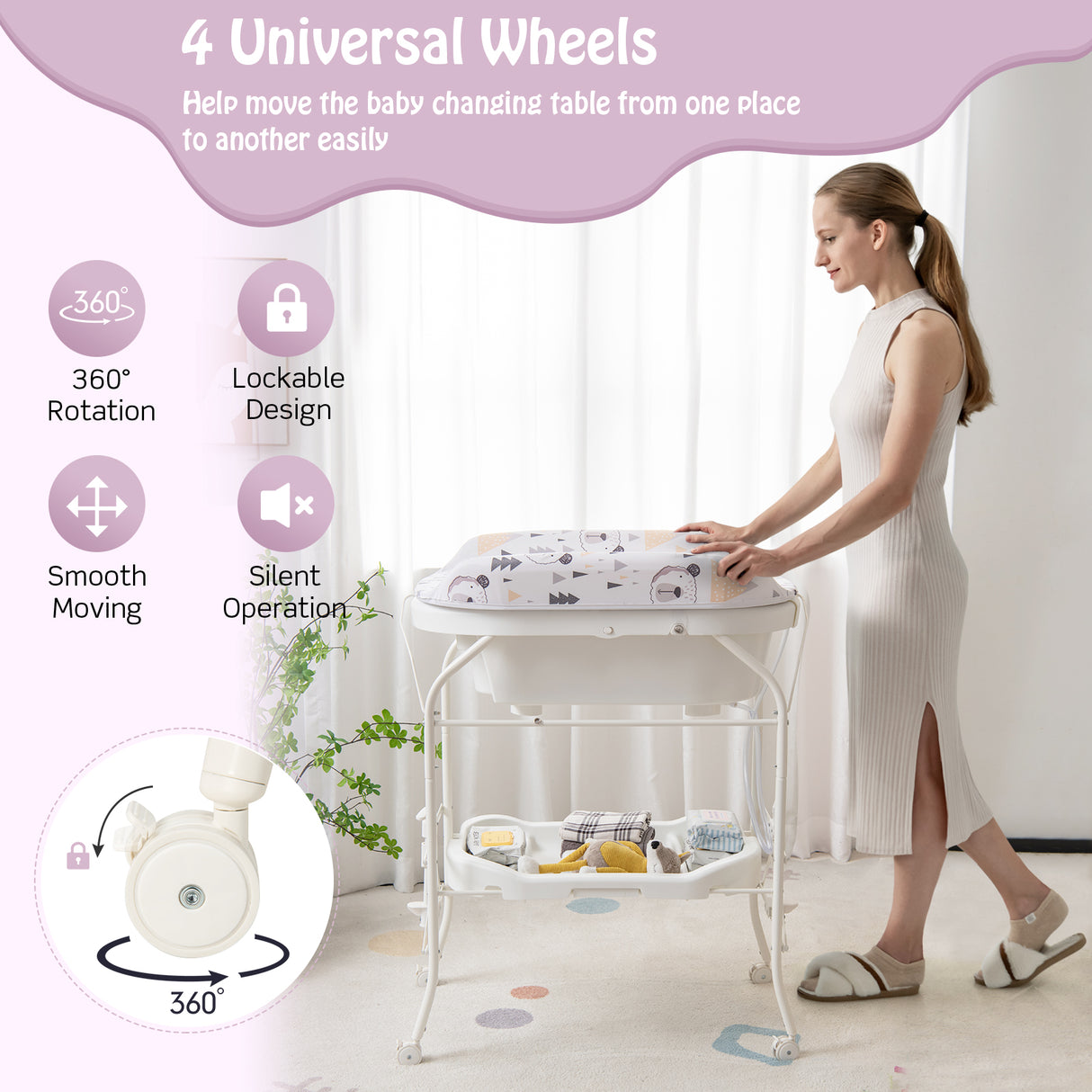 Portable Baby Changing Table with Storage Basket and Shelves