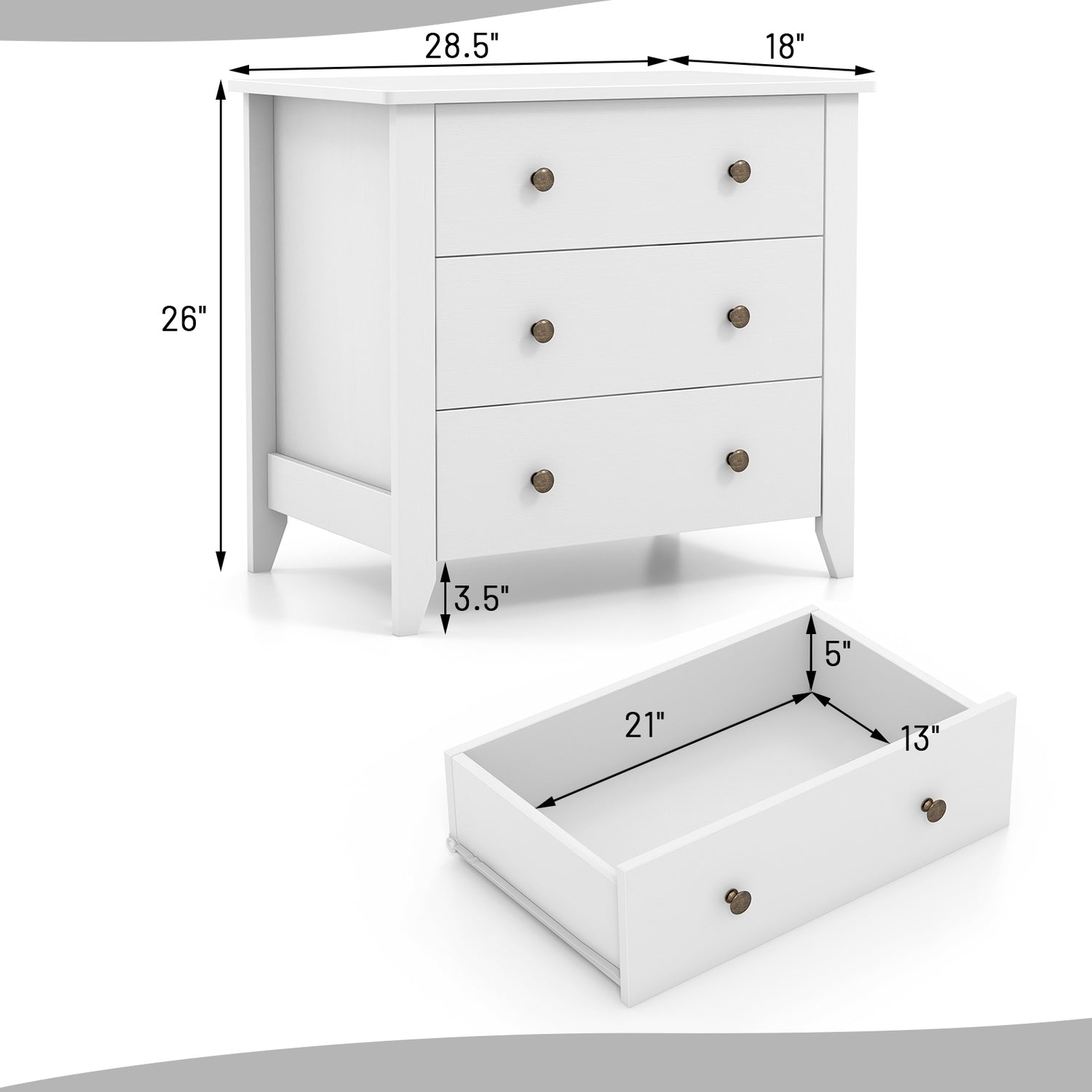 3 Drawer Dresser Chest of Drawers Bedside Table