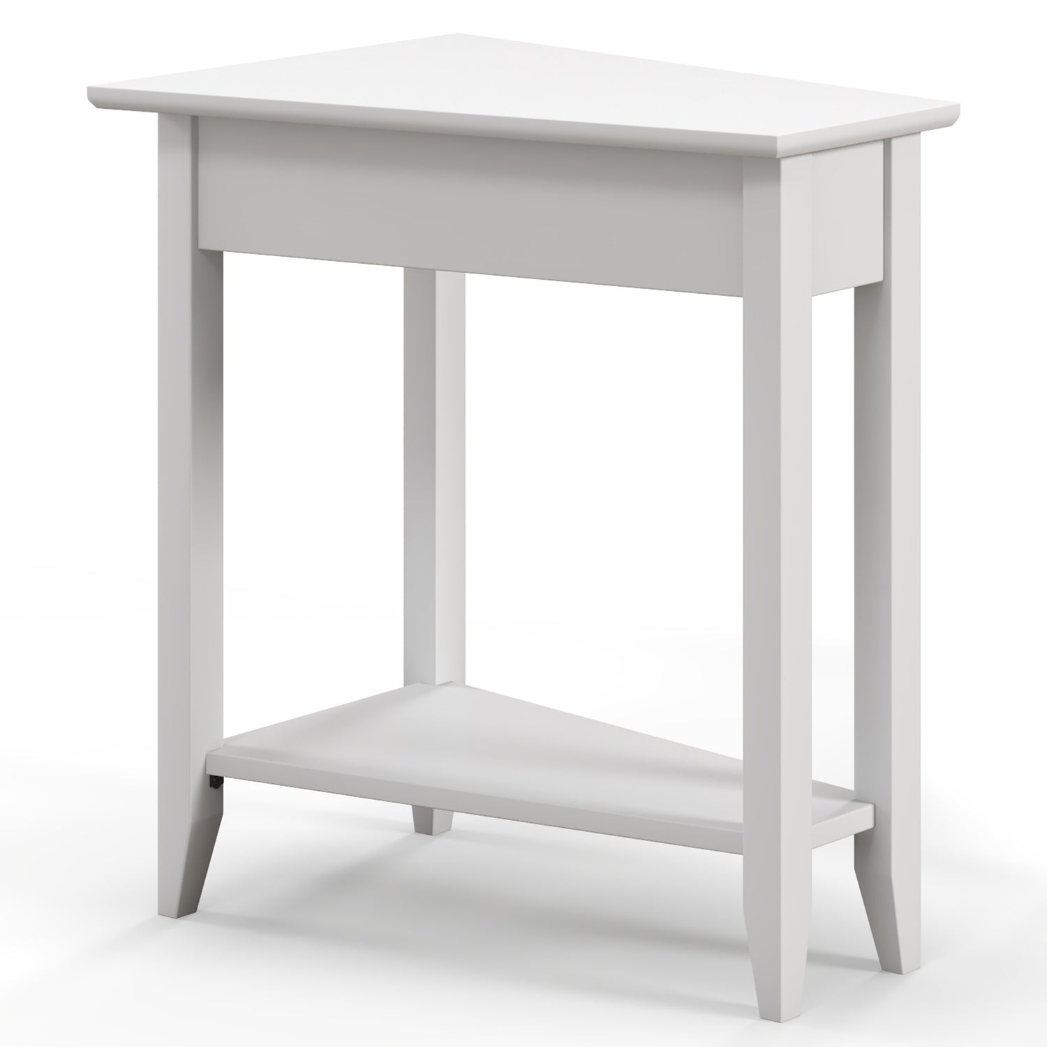 2-Tier Wedge Narrow End Table with Storage Shelf and Solid Wood Legs