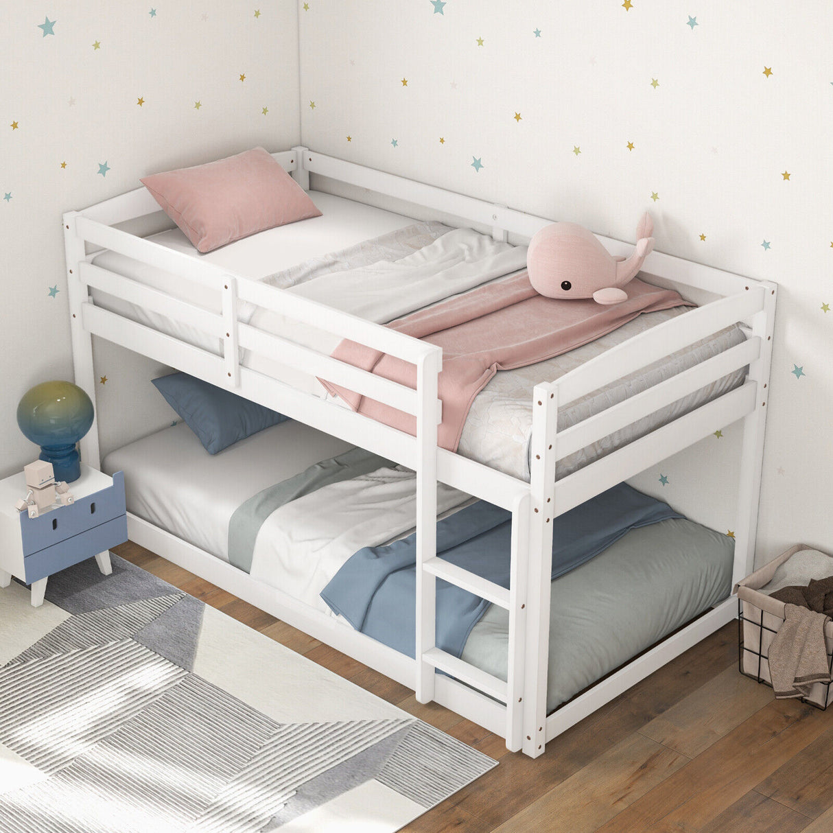 Twin Size Bunk Bed with High Guardrails and Integrated Ladder