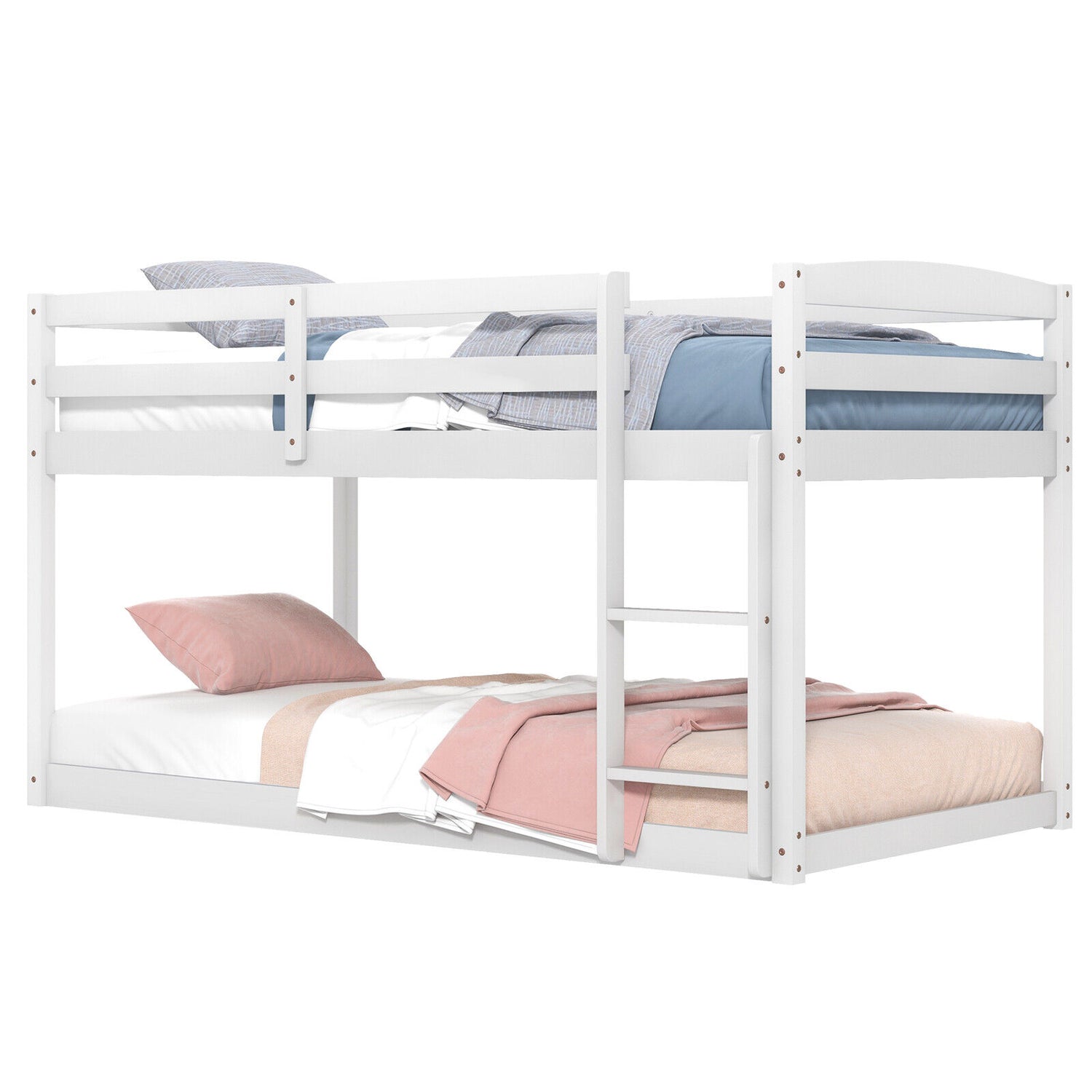 Twin Size Bunk Bed with High Guardrails and Integrated Ladder