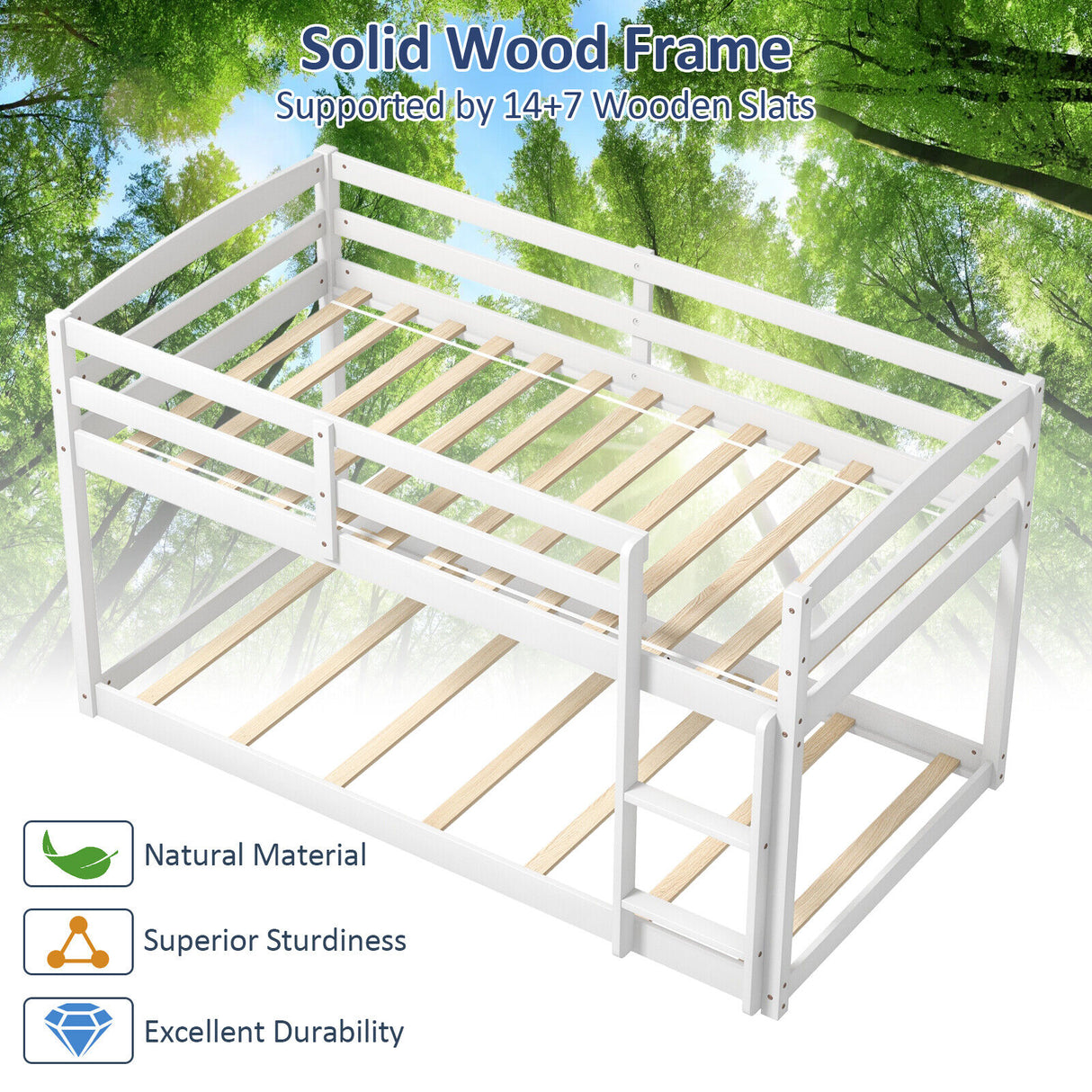 Twin Size Bunk Bed with High Guardrails and Integrated Ladder