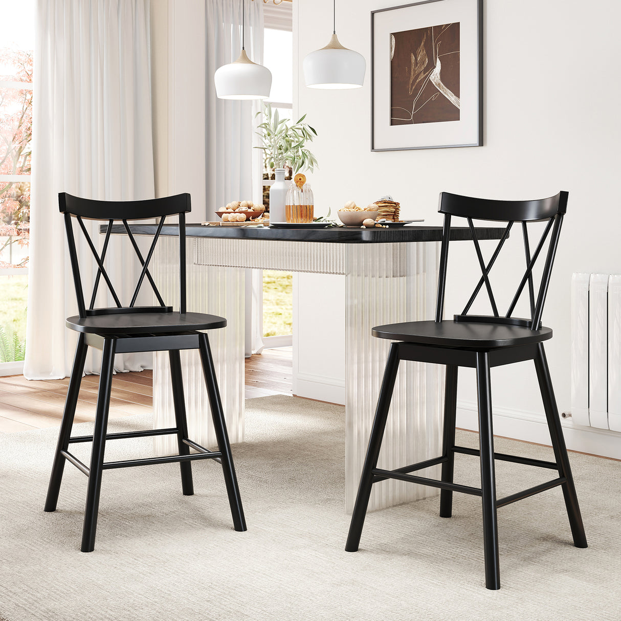 Set of 2 Windsor Bar Stool with Ergonomic Backrest and Footrests