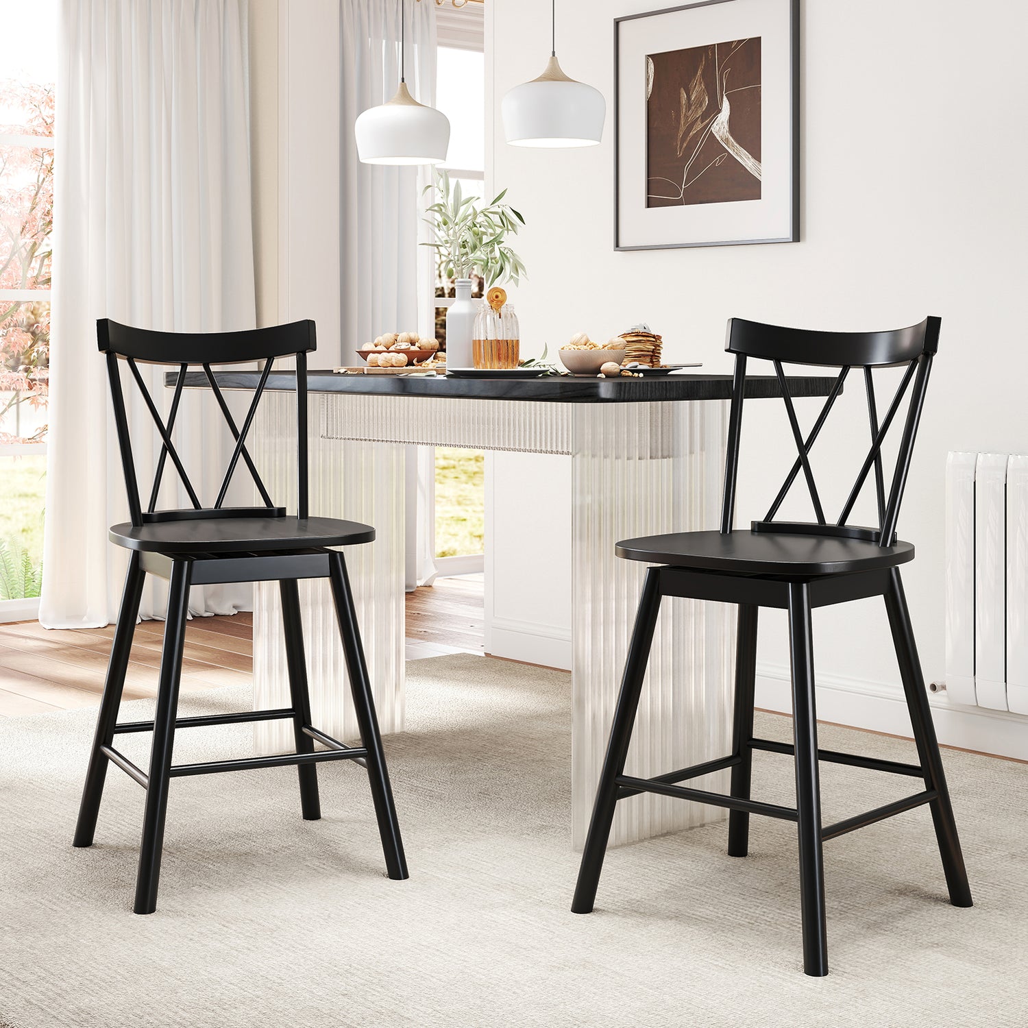 Set of 2 Windsor Bar Stool with Ergonomic Backrest and Footrests