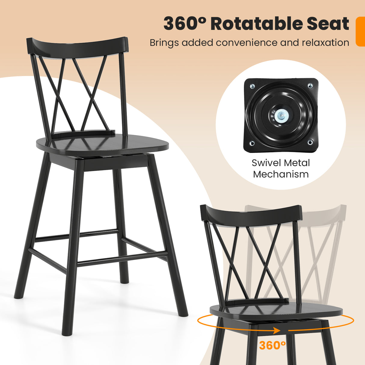 Set of 2 Windsor Bar Stool with Ergonomic Backrest and Footrests