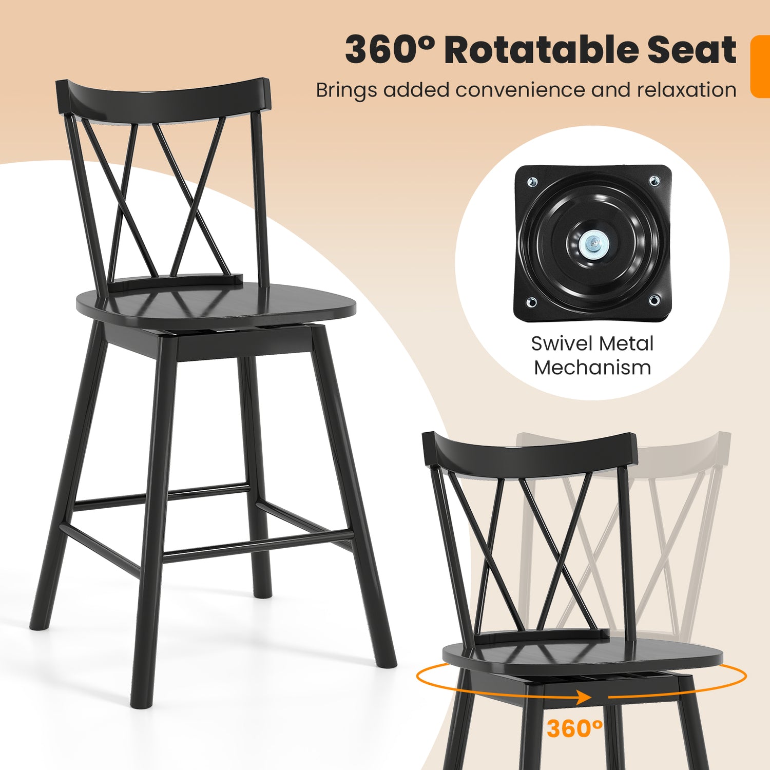Set of 2 Windsor Bar Stool with Ergonomic Backrest and Footrests
