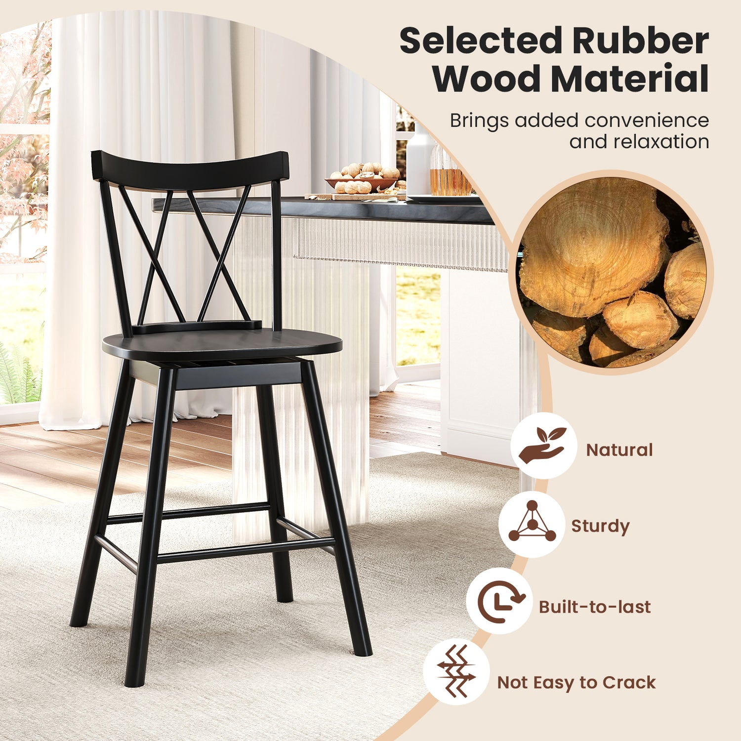 Set of 2 Windsor Bar Stool with Ergonomic Backrest and Footrests