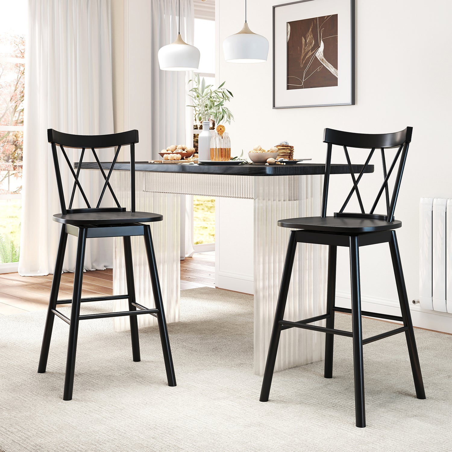 Set of 2 Windsor Bar Stool with Ergonomic Backrest and Footrests