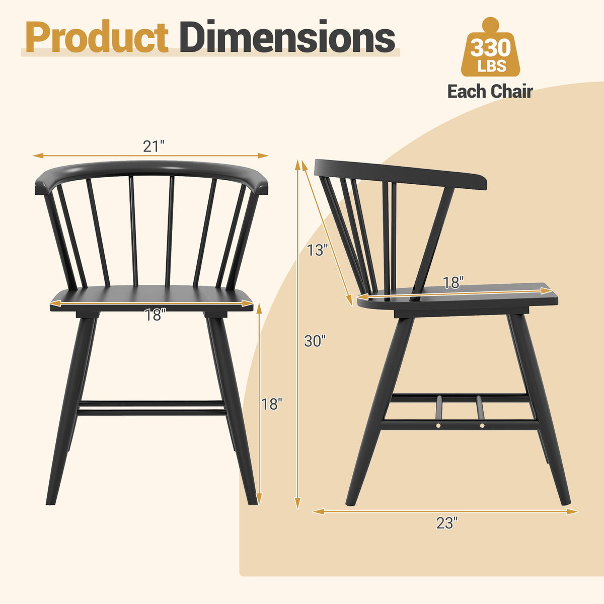 Windsor Dining Chair Set of 4 Mid-Century Modern Black Kitchen Chairs-Black