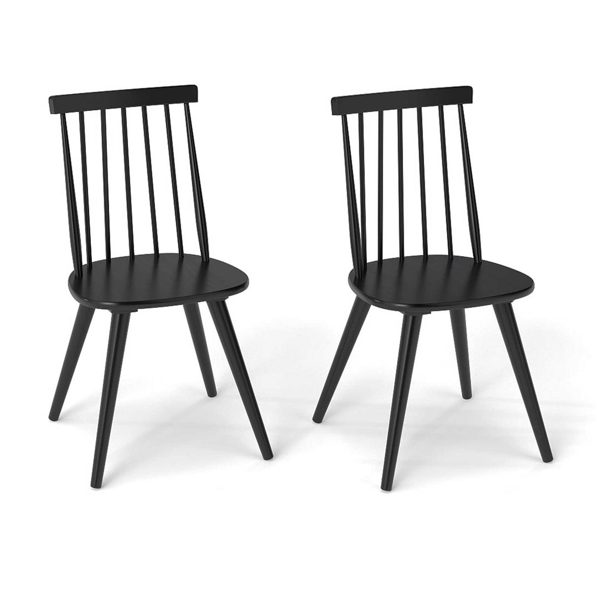 Windsor Dining Chair Set of 2 with Solid Rubber Wood Frame-Black