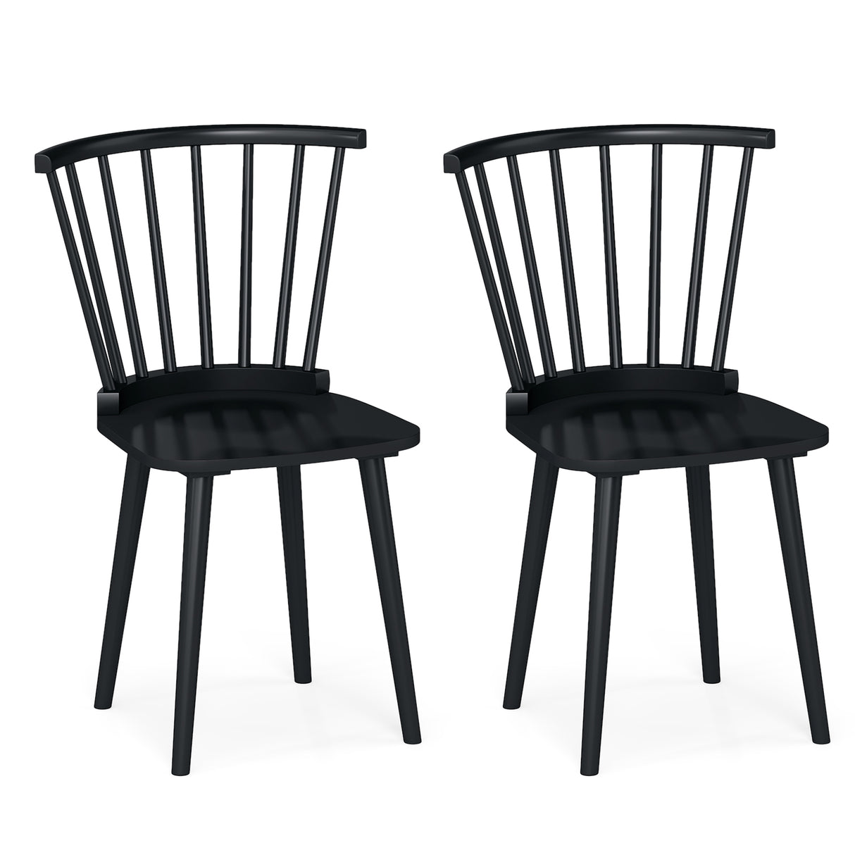 Windsor Dining Chairs Set of 2 Rubber Wood Kitchen Chairs with Spindle Back-Black