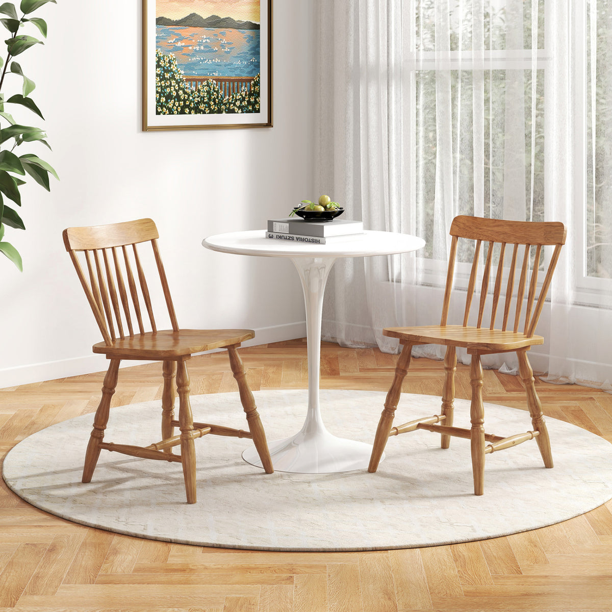 Windsor Dining Chairs Set of 2 with Curved Spindle Back
