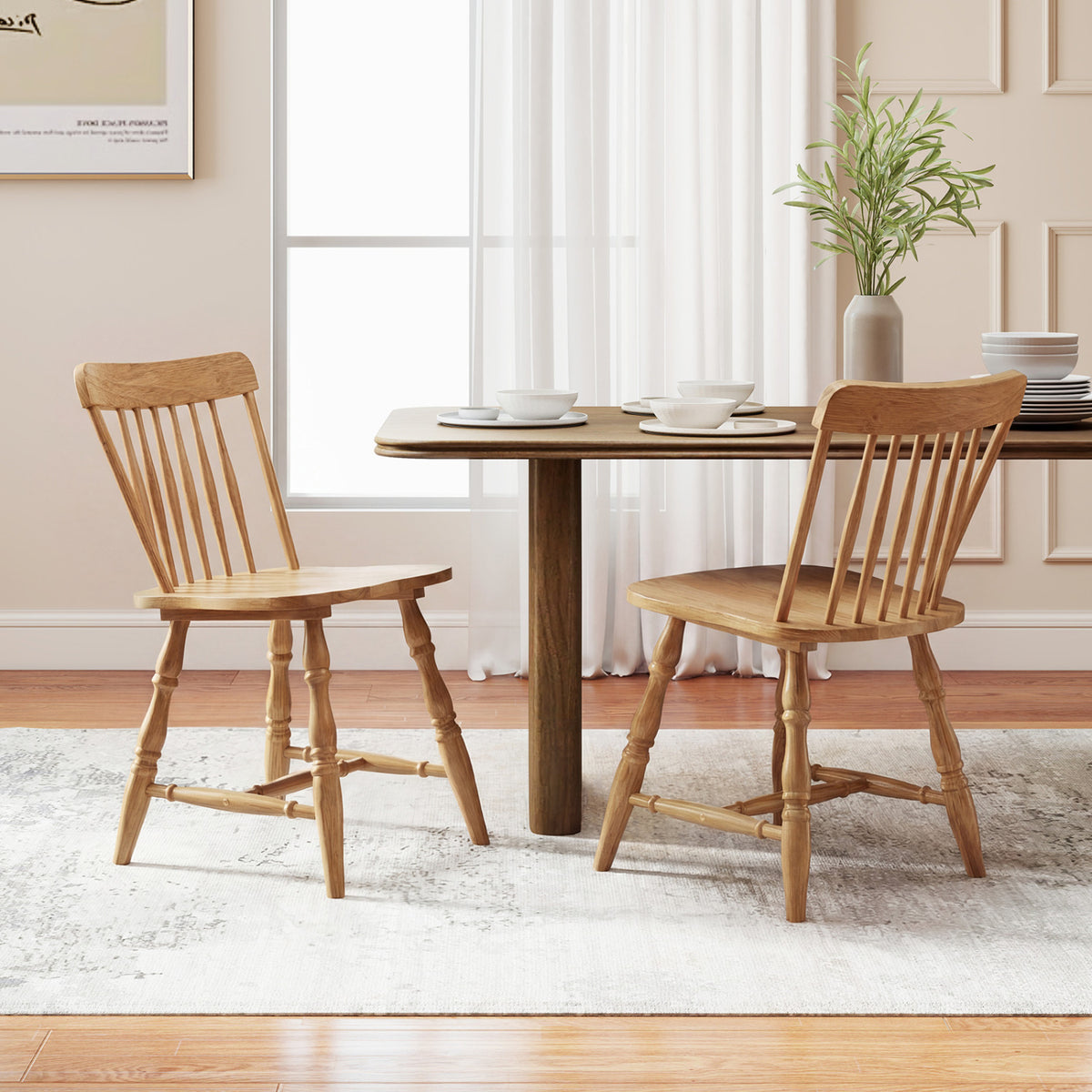 Windsor Dining Chairs Set of 2 with Curved Spindle Back