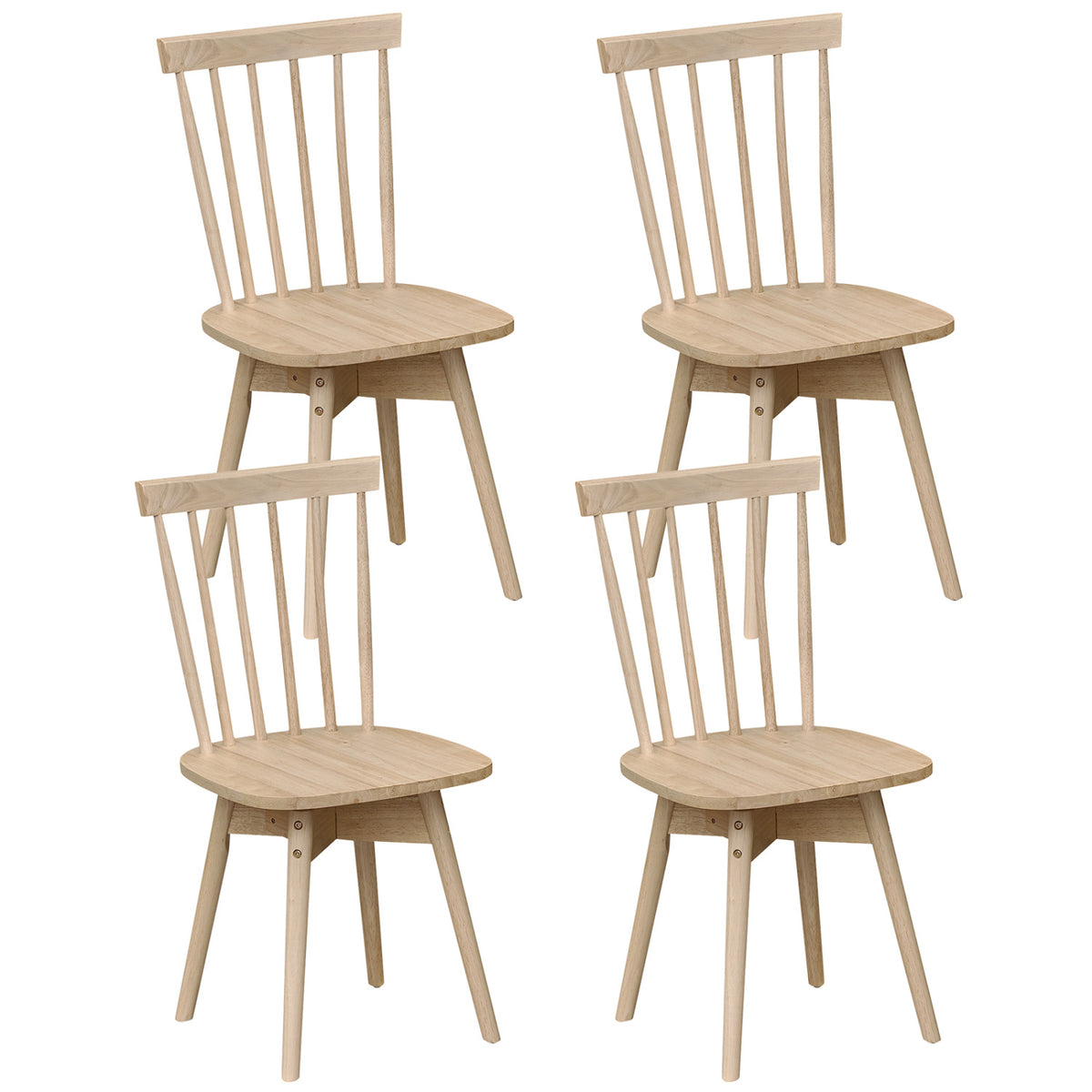 Windsor Dining Chairs Set of 4 Mid Century Rubber Wood Kitchen Chairs with Swivel Seat